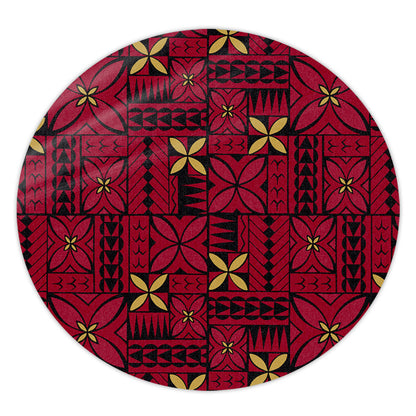 Samoa Round Rug Siapo Design Tribal Pattern Red