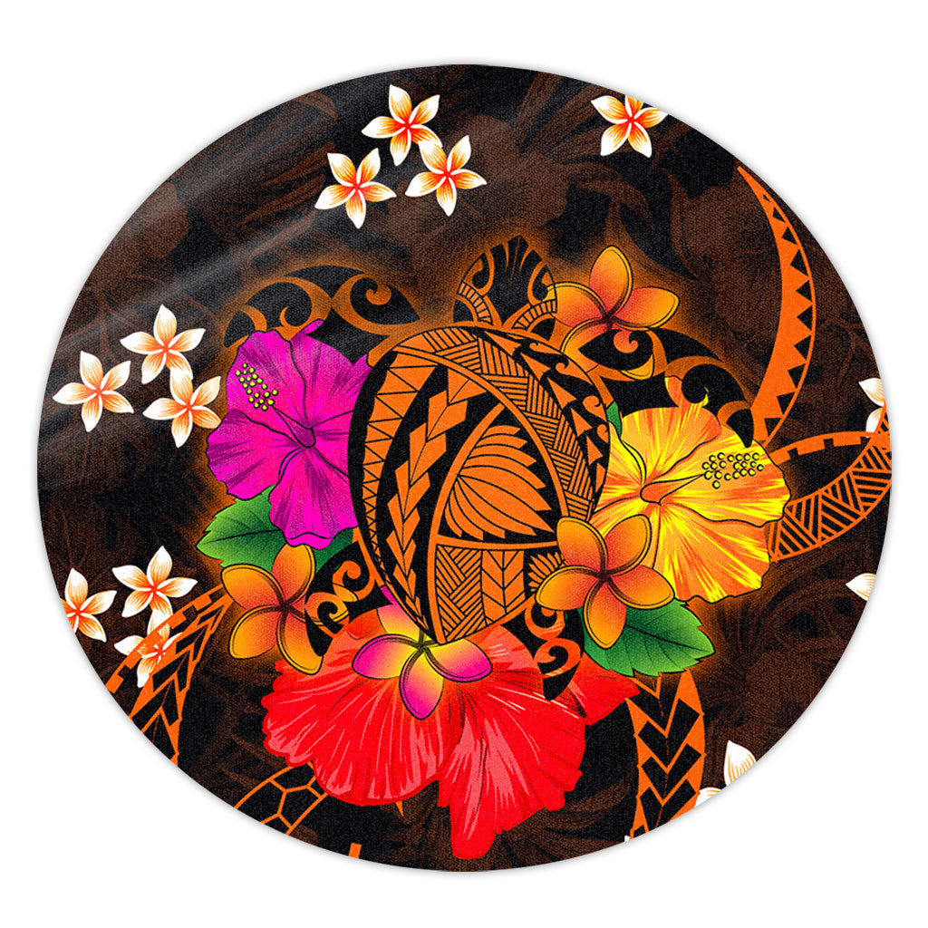 Hawaii Round Rug Polynesia Tribal Turtle Tropical Flower