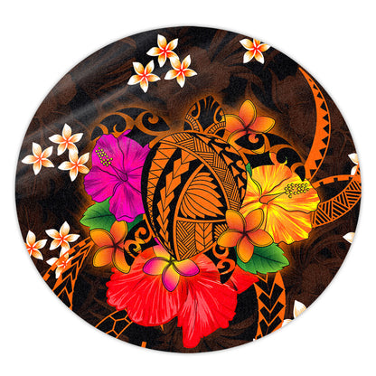 Hawaii Round Rug Polynesia Tribal Turtle Tropical Flower