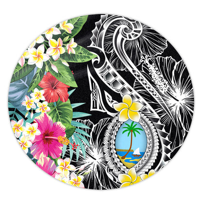 Guam Round Rug Summer Plumeria Tribal Tattoo