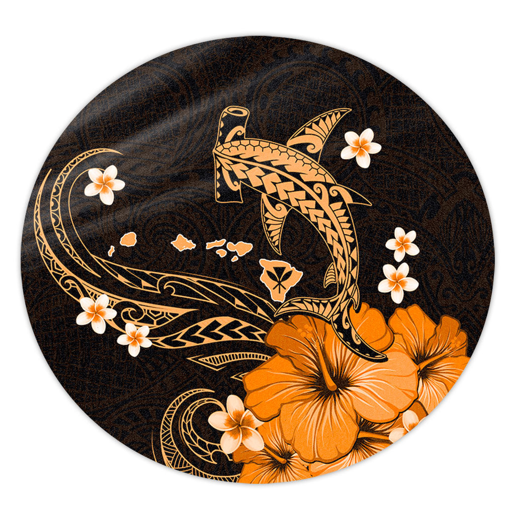 Hawaii Round Rug Kanaka Map And Shark Tribal Tattoo