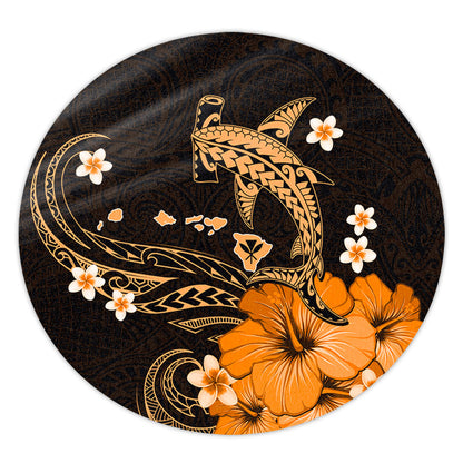 Hawaii Round Rug Kanaka Map And Shark Tribal Tattoo