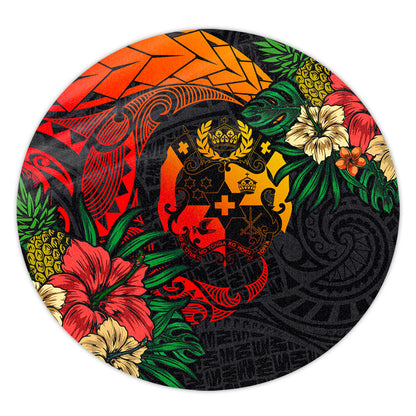 Tonga Round Rug Polynesian Coat Of Arms Tropical