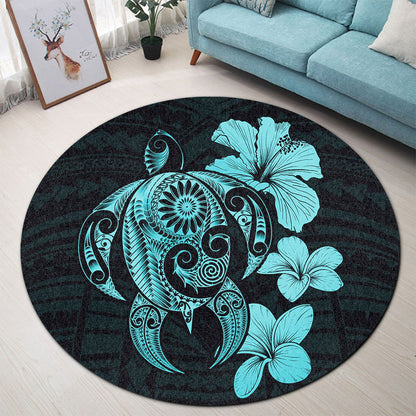 Hawaii Round Rug Hibiscus Plumeria Mix Polynesian Turtle