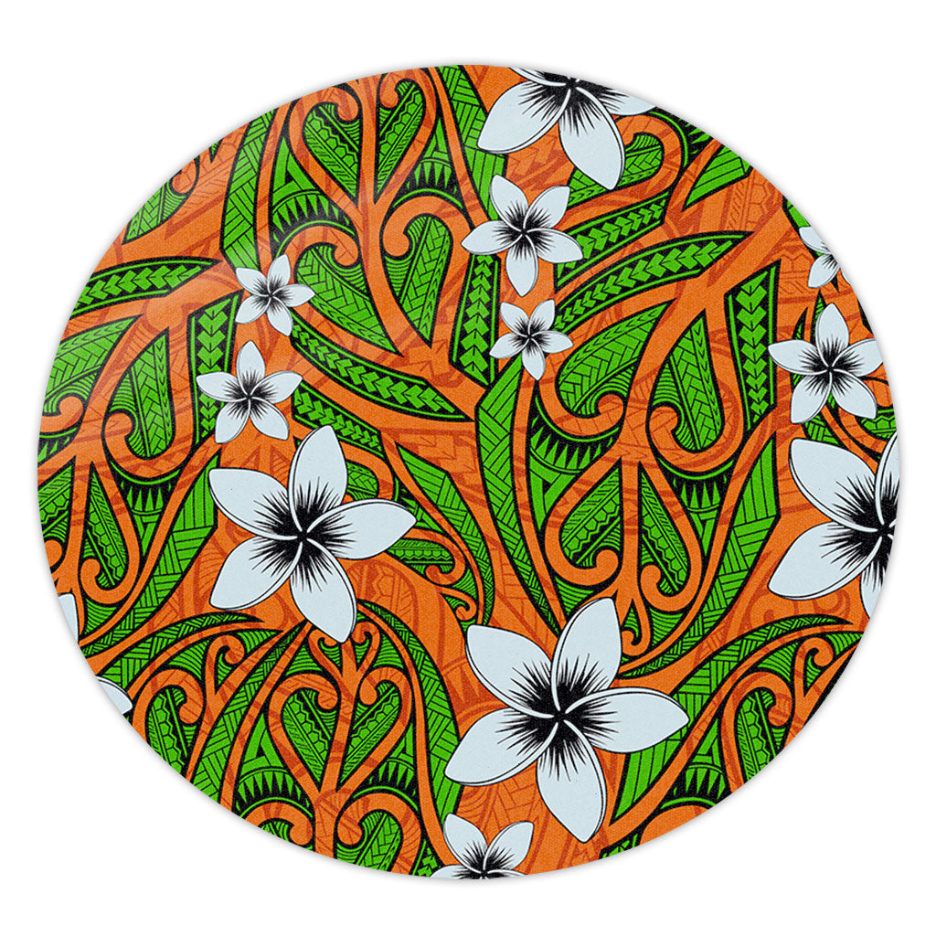 New Zealand Round Rug Maori Pattern Plumeria
