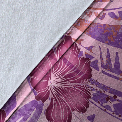 Hawaii Premium Blanket Polynesian Motif Purple Hibiscus