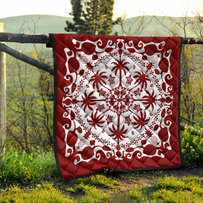 Hawaii Premium Quilt Red Hawaii Pattern Palm Trees and Turtles Polynesian