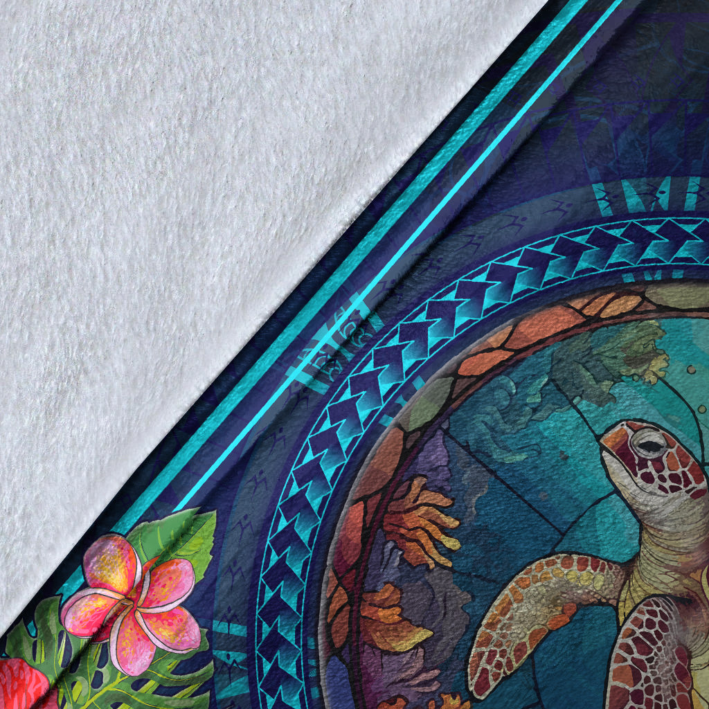 Hawaii Premium Blanket Polynesian Patterns Turtle Mascot WaterColor Style