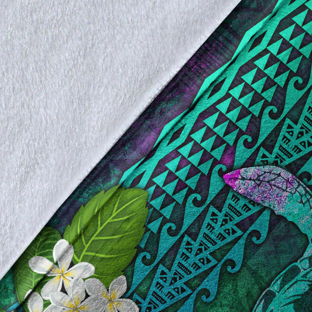 Hawaii Premium Blanket Sea Turtle Abstract Background With Tropical Flowers Hibiscus And Plumeria