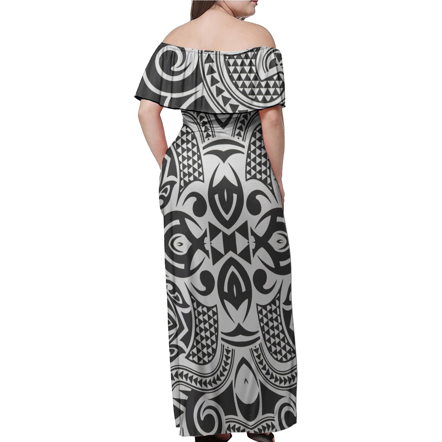 Polynesian Woman Off Shoulder Long Dress - Polynesian Pattern 08