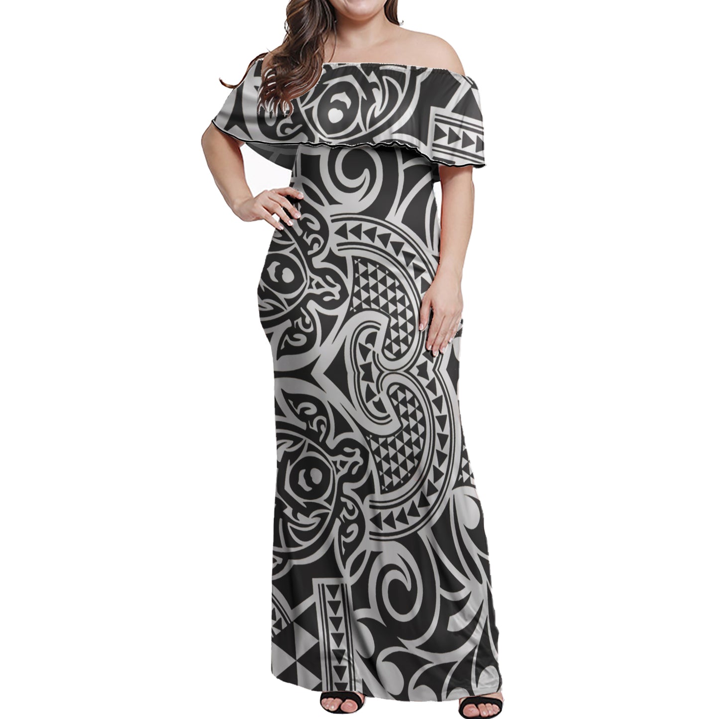 Polynesian Woman Off Shoulder Long Dress - Polynesian Pattern 08