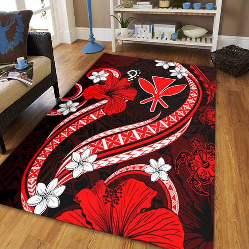 Hawaii Area Rug Kanaka Maoli Hibiscus Turtle Ocean Pacific Red Style