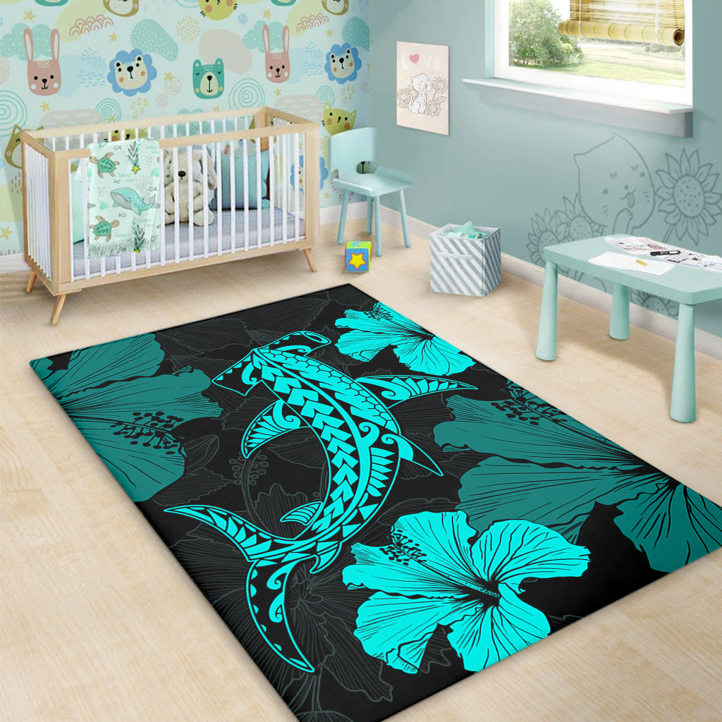 Hawaii Area Rug Hammerhead Shark Hibiscus Flower