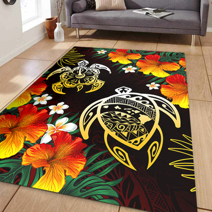 Hawaii Area Rug Polynesian Tribal Floral Turtle