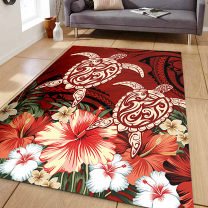 Hawaii Area Rug Polynesia Turtle Drawing Tropical Flower