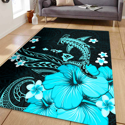Hawaii Area Rug Kanaka Map And Shark Tribal Tattoo Turquoise
