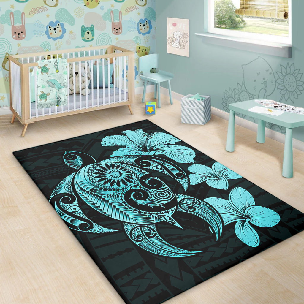 Hawaii Area Rug Hibiscus Plumeria Mix Polynesian Turtle