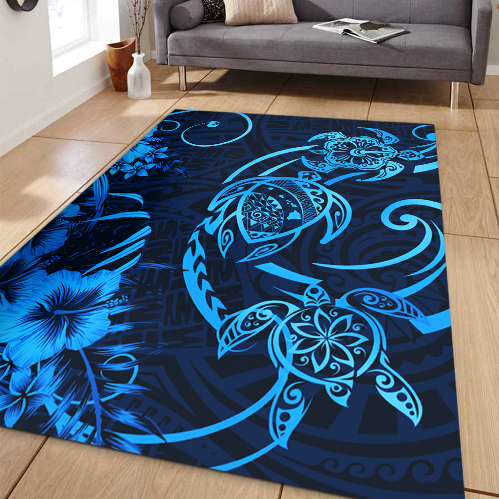Hawaii Area Rug Hibiscus Flower And Map On The Back Turtle