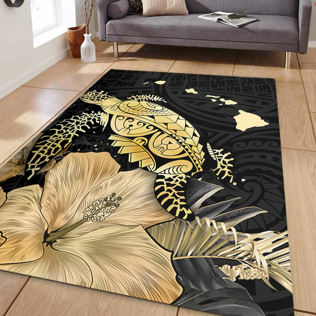 Hawaii Area Rug Turtle Hibiscus Gold