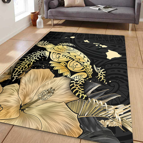 Hawaii Area Rug Turtle Hibiscus Gold