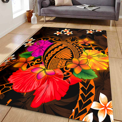 Hawaii Area Rug Polynesia Tribal Turtle Tropical Flower