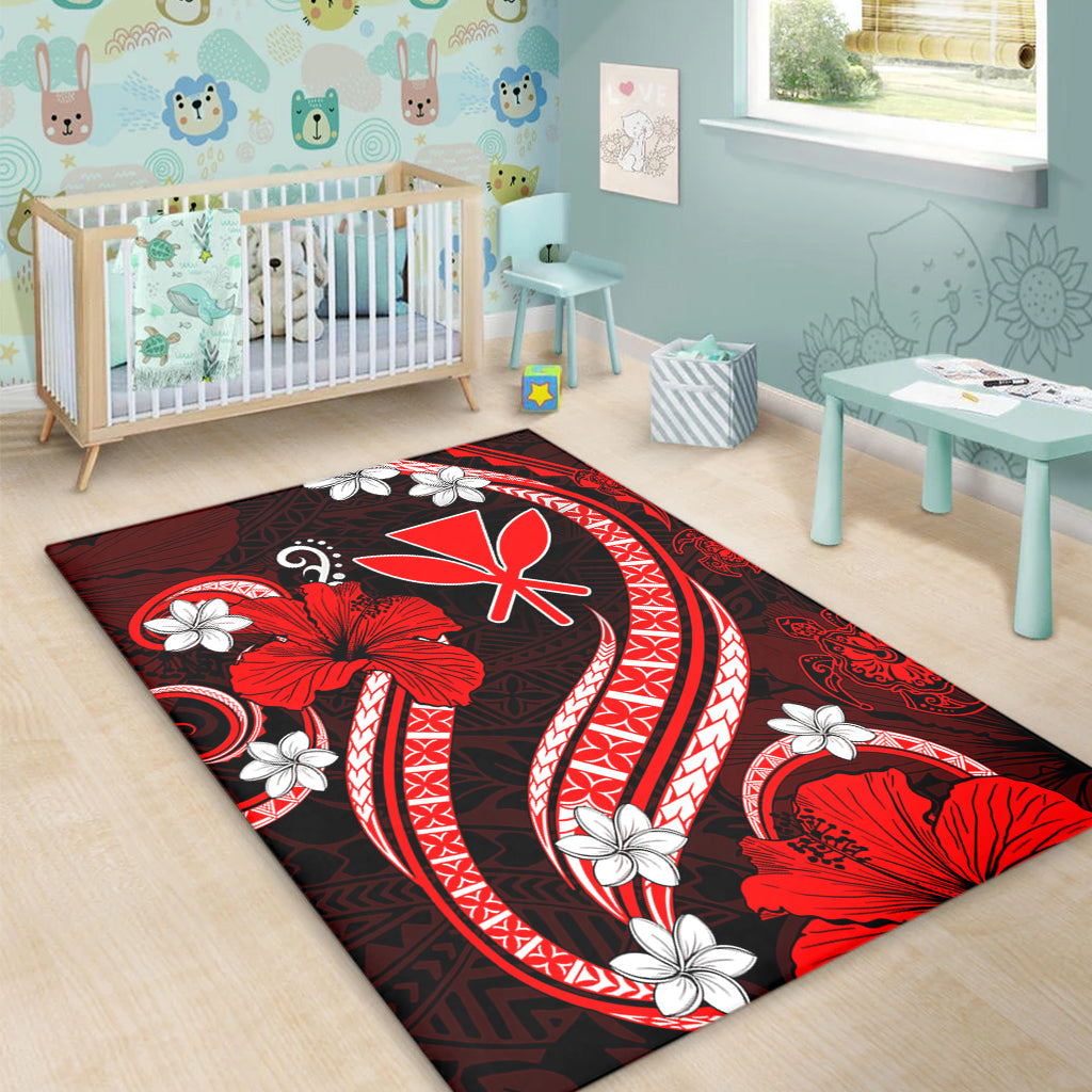Hawaii Area Rug Kanaka Maoli Hibiscus Turtle Ocean Pacific Red Style
