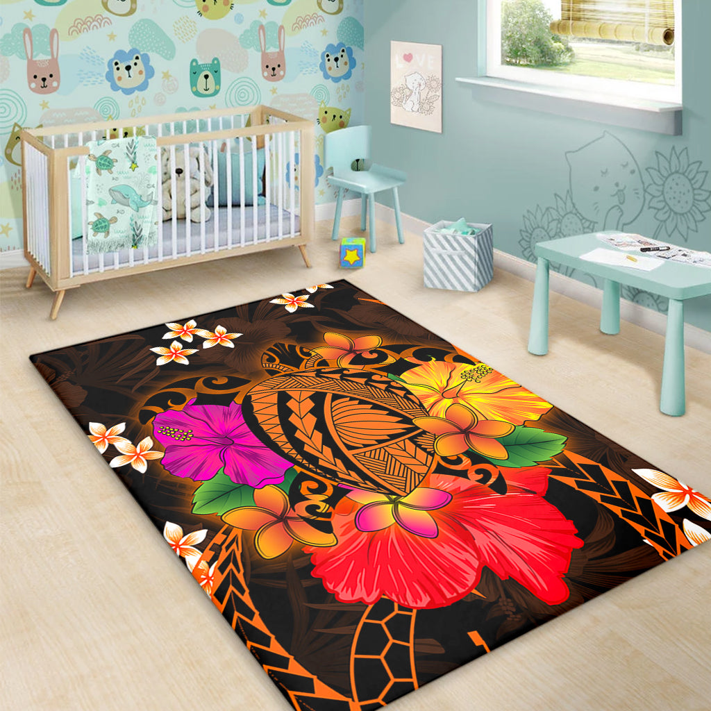 Hawaii Area Rug Polynesia Tribal Turtle Tropical Flower
