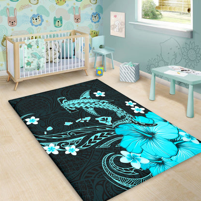 Hawaii Area Rug Kanaka Map And Shark Tribal Tattoo Turquoise