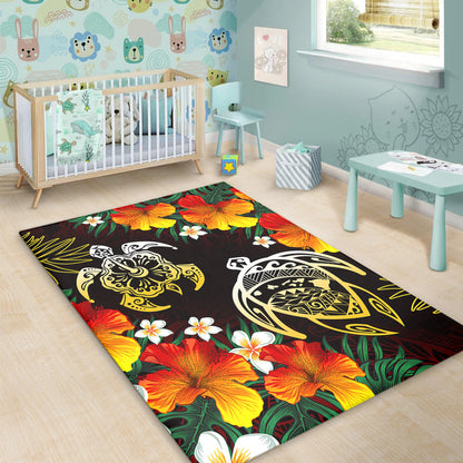Hawaii Area Rug Polynesian Tribal Floral Turtle