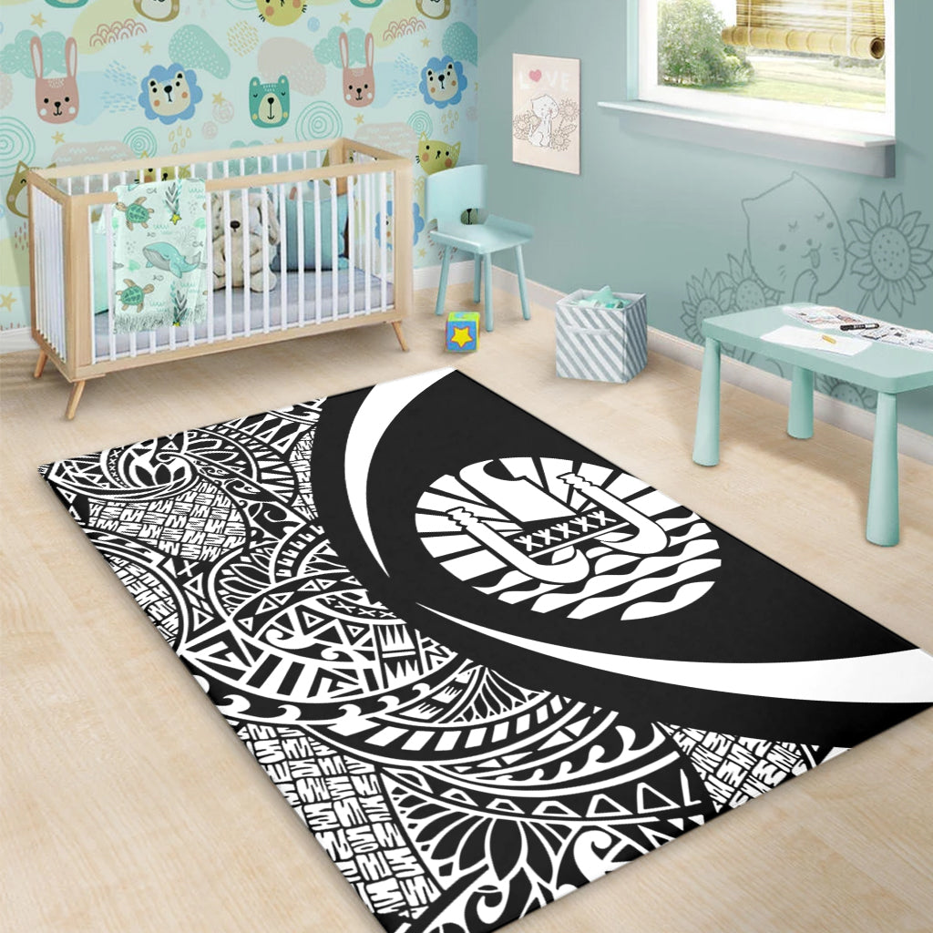 French Polynesia Area Rug Lauhala White Circle Style