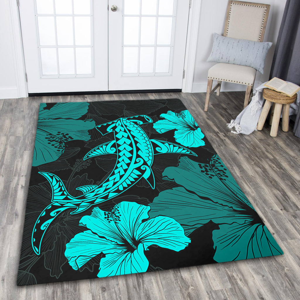 Hawaii Area Rug Hammerhead Shark Hibiscus Flower