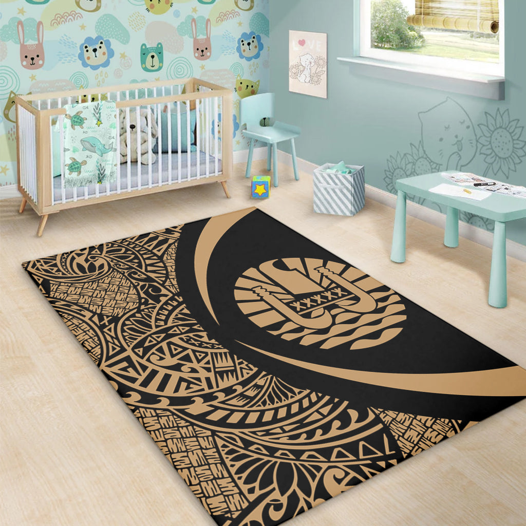 French Polynesia Area Rug Lauhala Gold Circle Style