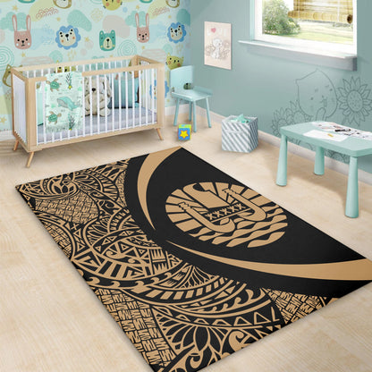 French Polynesia Area Rug Lauhala Gold Circle Style