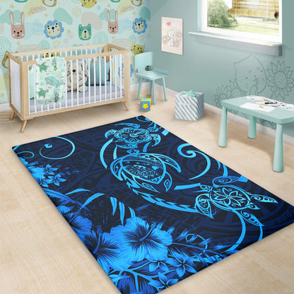 Hawaii Area Rug Hibiscus Flower And Map On The Back Turtle