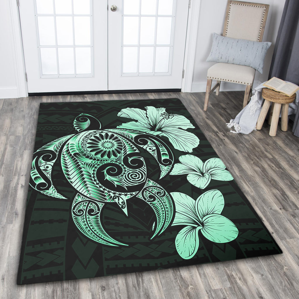 Hawaii Area Rug Hibiscus Plumeria Mix Polynesian Turtle
