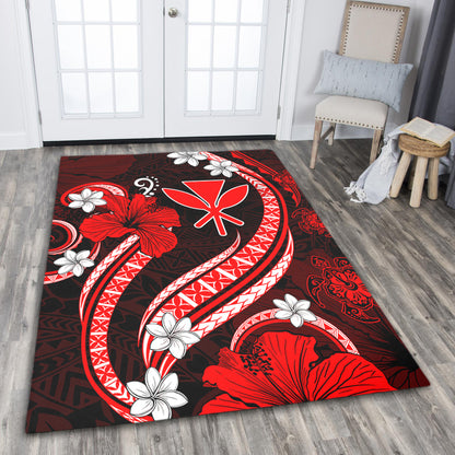 Hawaii Area Rug Kanaka Maoli Hibiscus Turtle Ocean Pacific Red Style
