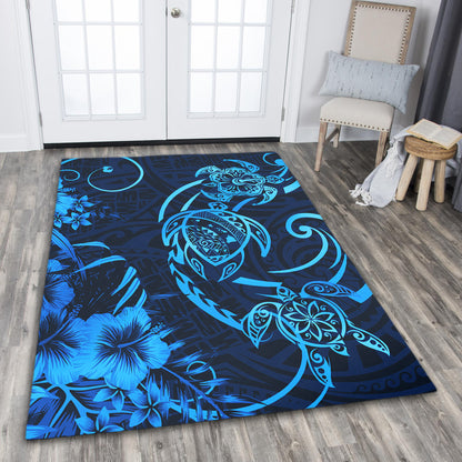 Hawaii Area Rug Hibiscus Flower And Map On The Back Turtle