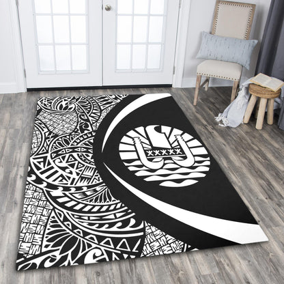 French Polynesia Area Rug Lauhala White Circle Style