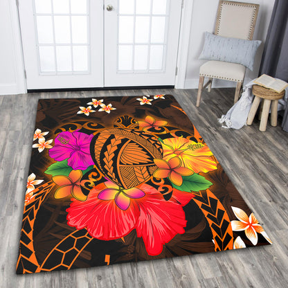 Hawaii Area Rug Polynesia Tribal Turtle Tropical Flower