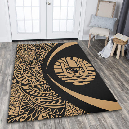 French Polynesia Area Rug Lauhala Gold Circle Style
