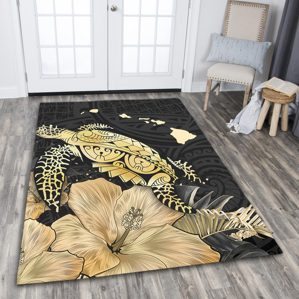 Hawaii Area Rug Turtle Hibiscus Gold