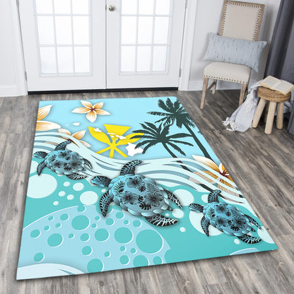 Hawaii Area Rug Kanaka Maoli Turte Blue Hibiscus
