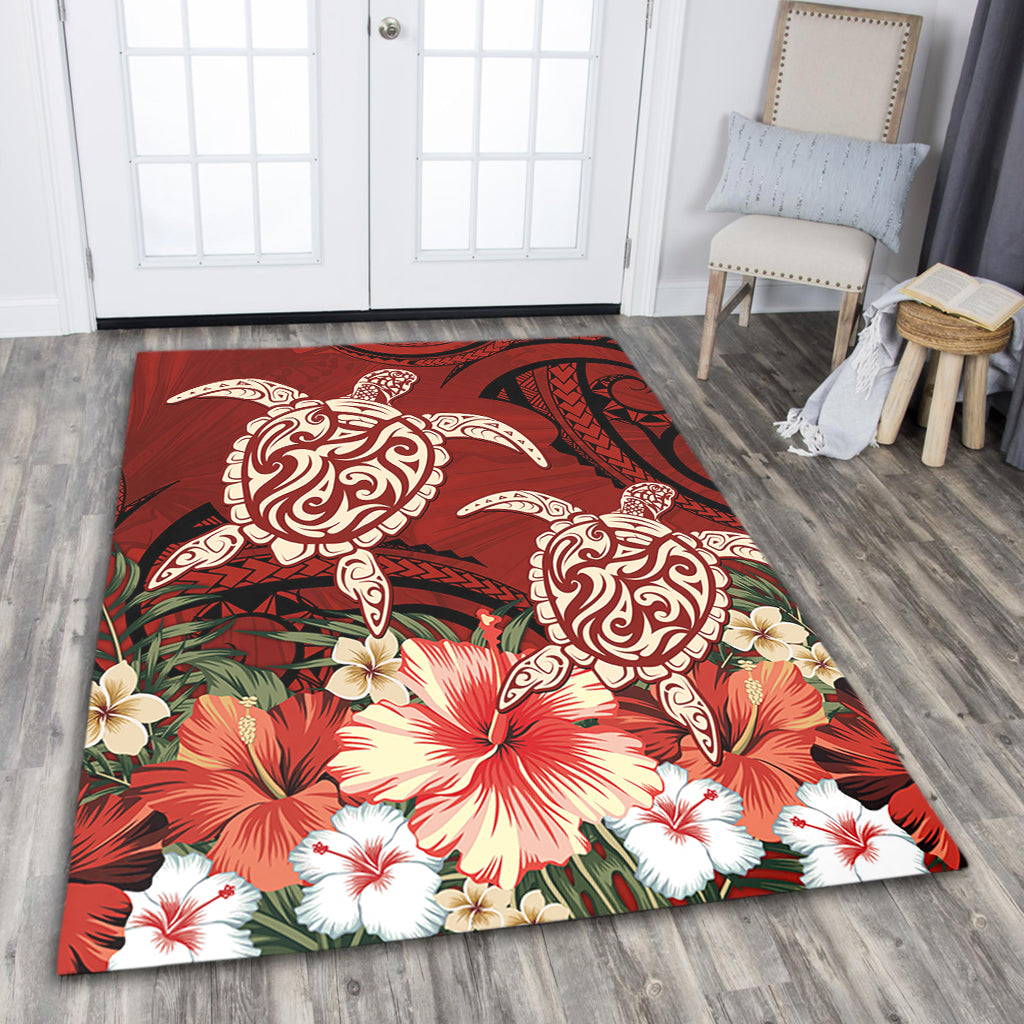 Hawaii Area Rug Polynesia Turtle Drawing Tropical Flower
