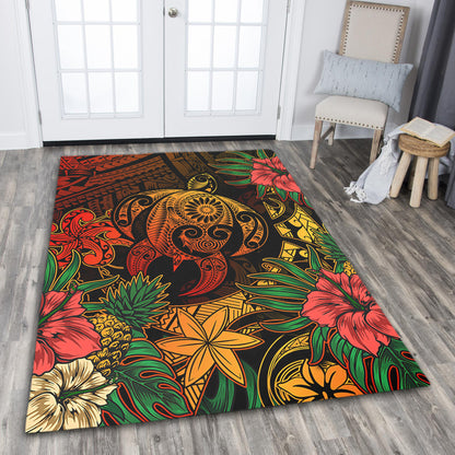 Hawaii Area Rug Tribal Polynesia Sea Turtle Design Pacific Dream