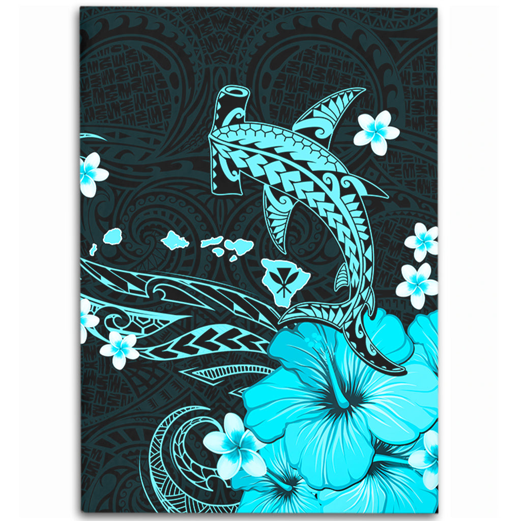 Hawaii Area Rug Kanaka Map And Shark Tribal Tattoo Turquoise