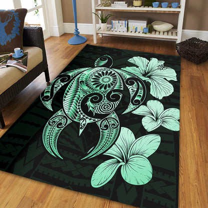 Hawaii Area Rug Hibiscus Plumeria Mix Polynesian Turtle