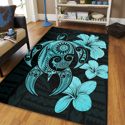 Hawaii Area Rug Hibiscus Plumeria Mix Polynesian Turtle