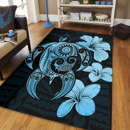Hawaii Area Rug Hibiscus Plumeria Mix Polynesian Turtle