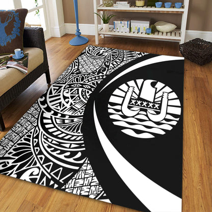 French Polynesia Area Rug Lauhala White Circle Style