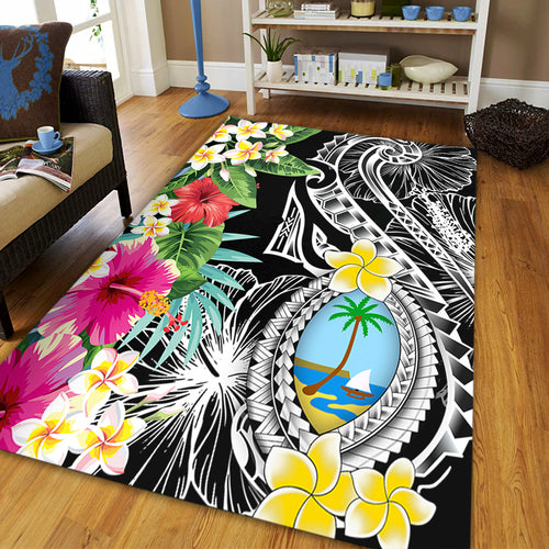 Guam Area Rug Summer Plumeria Tribal Tattoo
